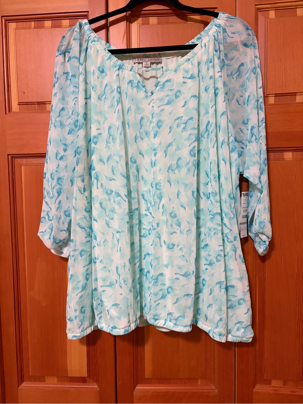 Larry Levine Mint and Light Blue Printed Tunic Top 3X